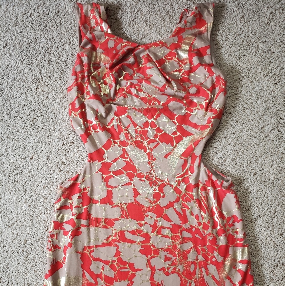 ASOS PETITE Red & Gold Nude Cutout Mini Dress